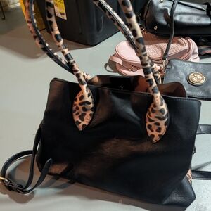 Leopard Print and Black Tote Bag